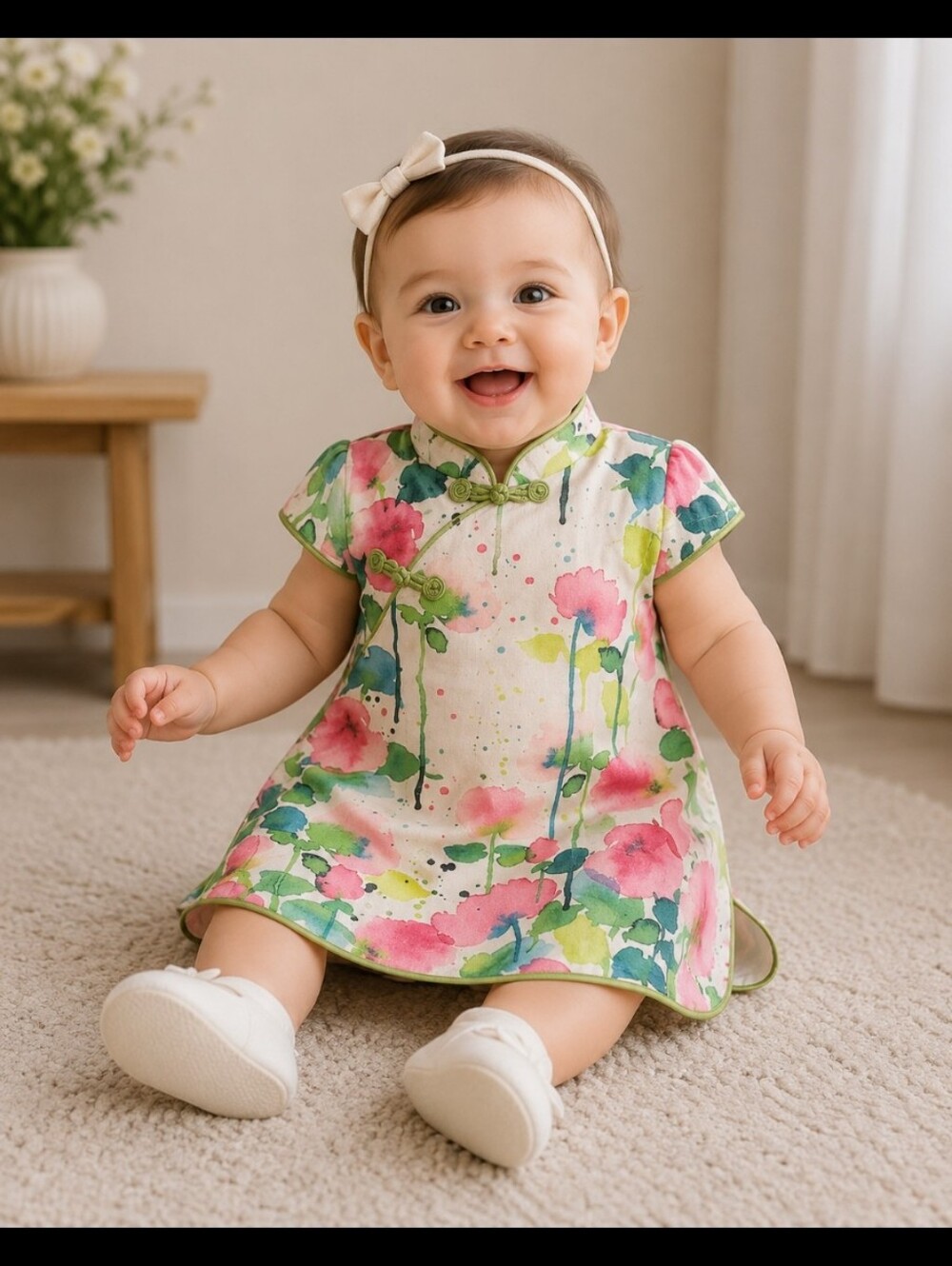 Floral Watercolor Dress Qipao Cheongsam Chinese Baby Dress 9-12 M
